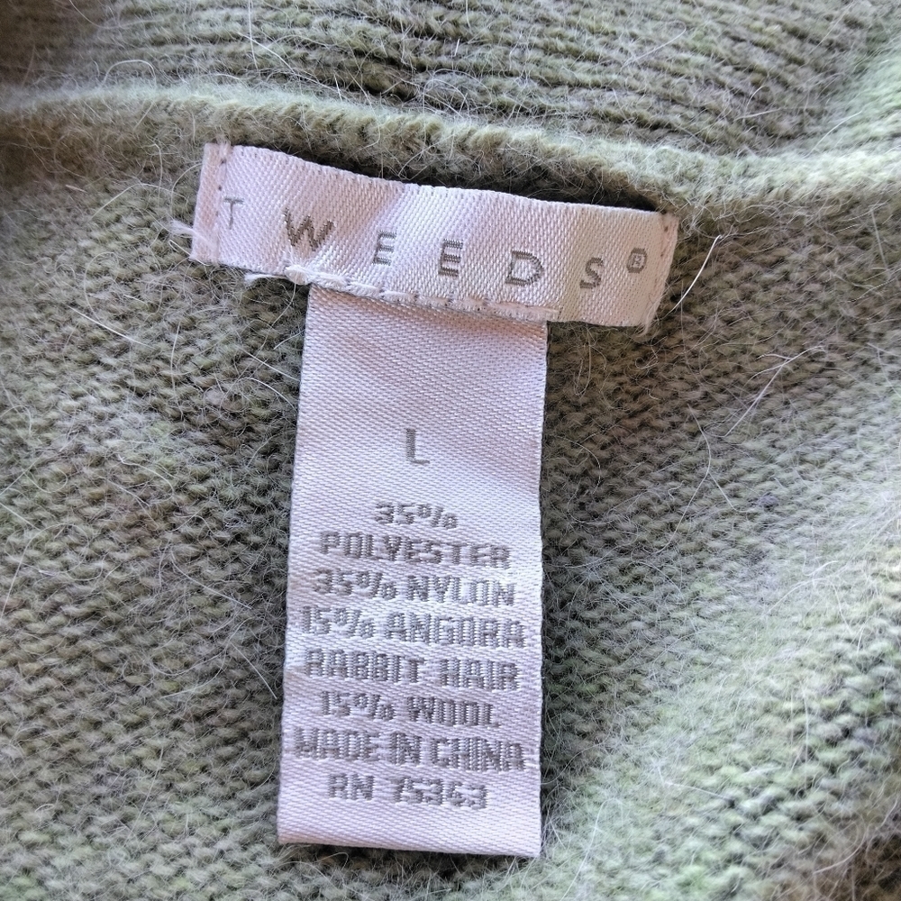Tweeds Sage Green Single Button Wool Angora Blend Cardigan Size Large - Picture 7 of 8